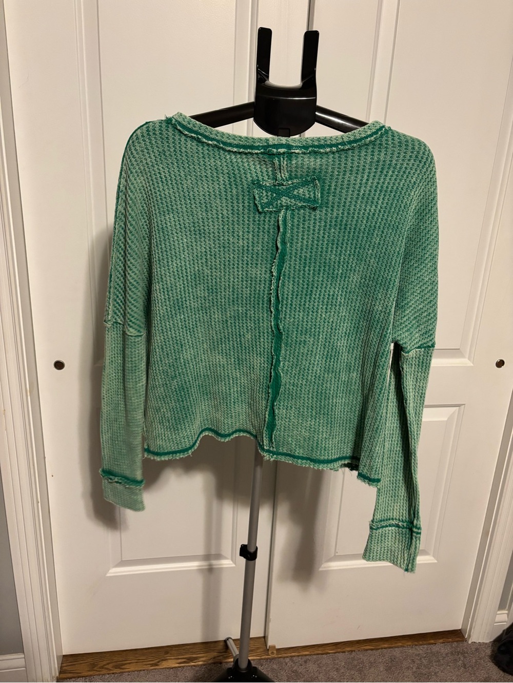 Zenana Outfitters Teal-Green Washed Waffle Crewneck Sweater - Picture 2 of 3